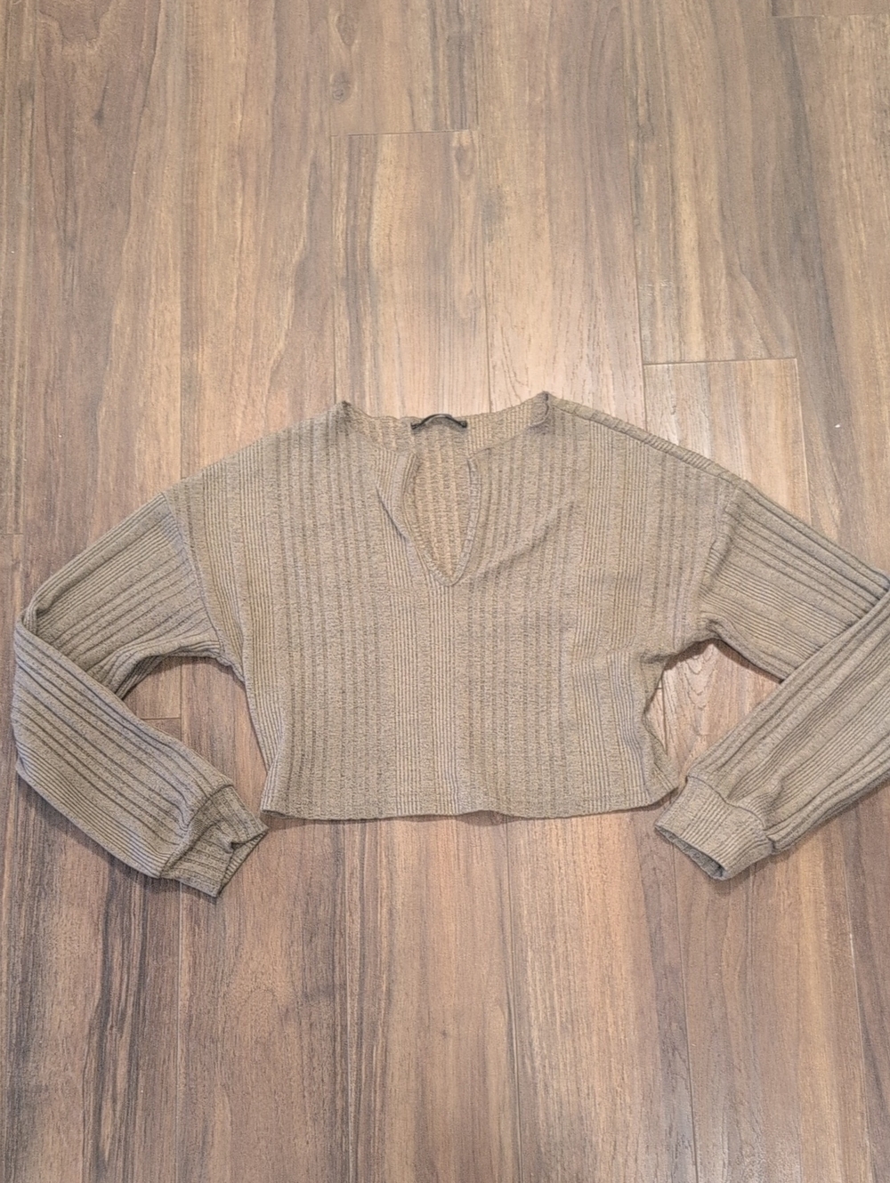 SHEIN Brown Ribbed Cropped Knit Top